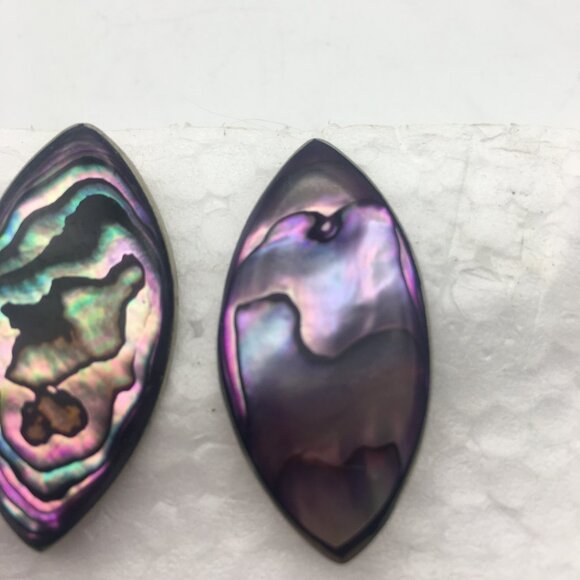 Vintage Alpaca Silver Genuine Purple Abalone Leaf Shape Stud Earrings Mexico 1" - Picture 3 of 12
